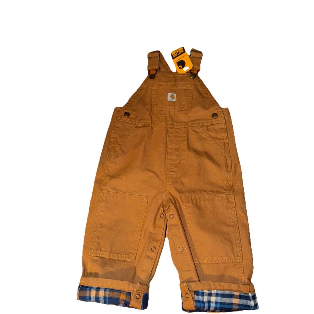 Carhartt Overalls Toddler 18 Months Brown Snap Legs Flannel Lined New With Tags